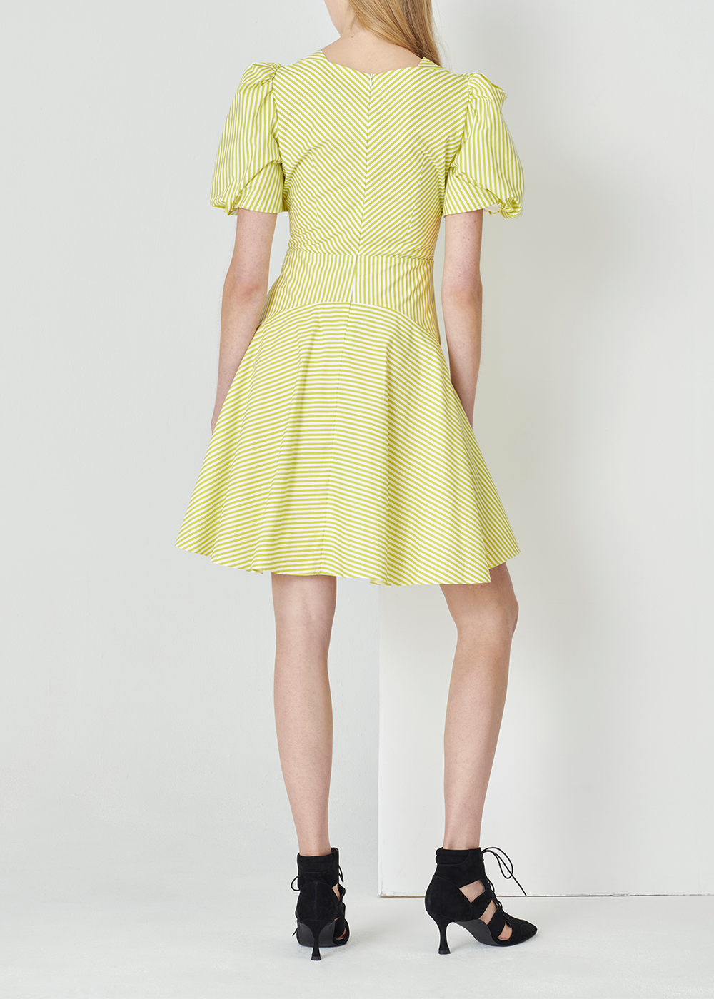 SALAZIA Yellow-White Stripe Short-Sleeve Dresses