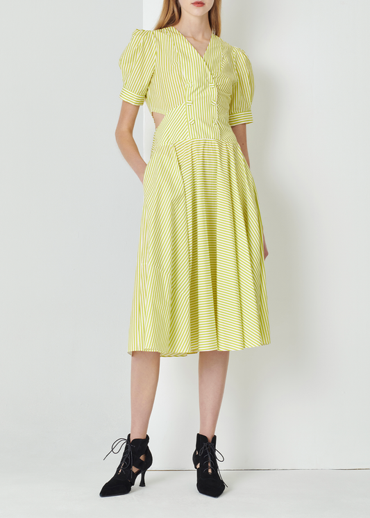 SALAZIA Yellow-White Stripe Cotton Dresses