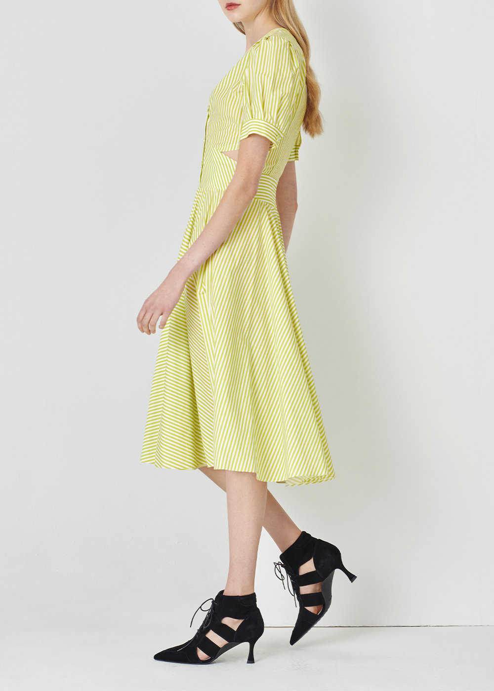SALAZIA Yellow-White Stripe Cotton Dresses
