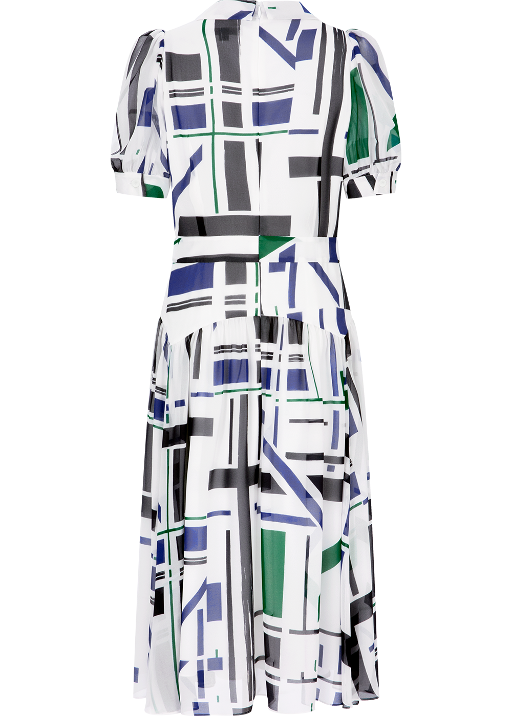 SALAZIA Blue-White Geometric Short-Sleeve Dresses