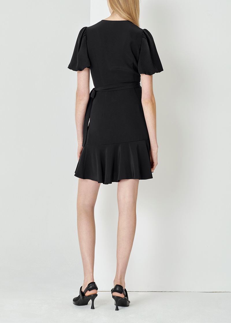 SALAZIA Black Acrylic Blend Short-Sleeve Dresses