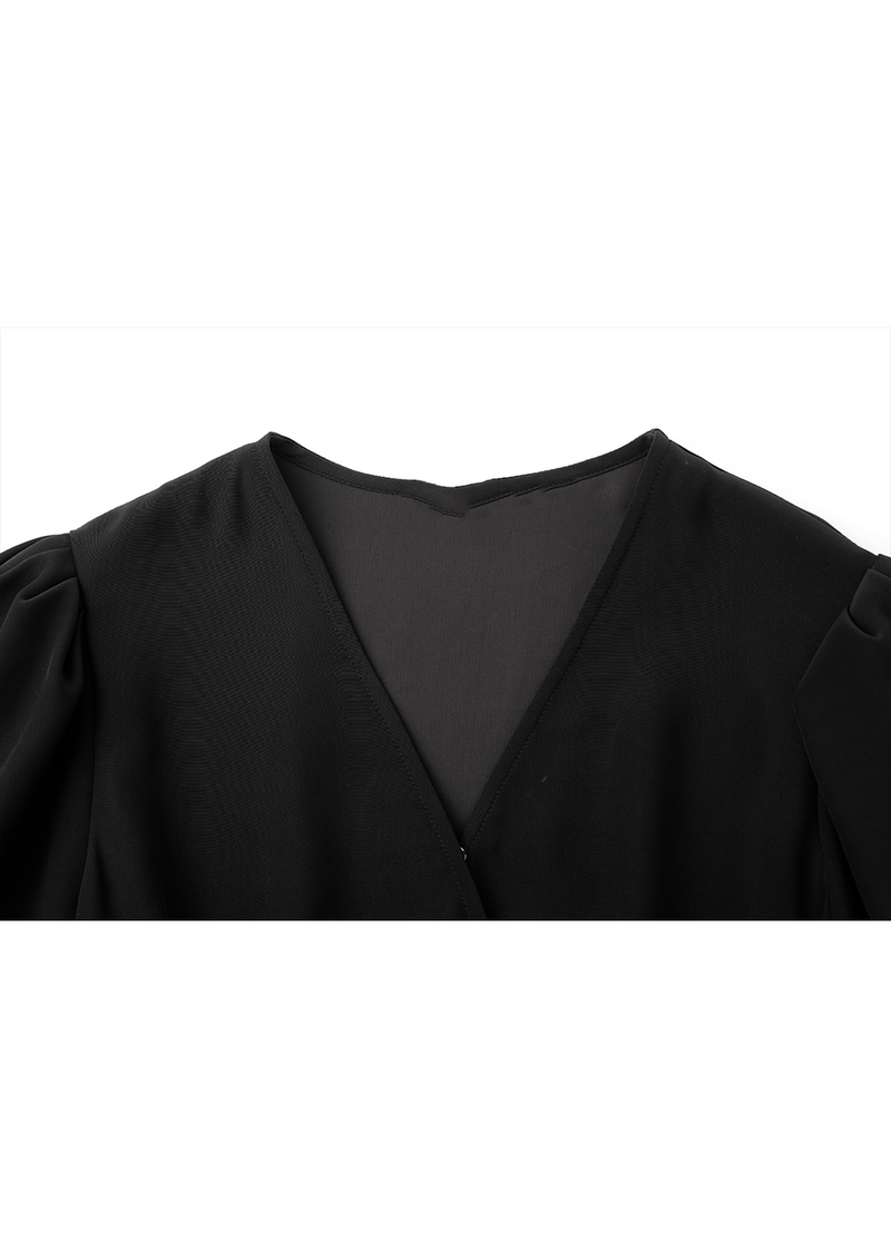 SALAZIA Black Acrylic Blend Short-Sleeve Dresses