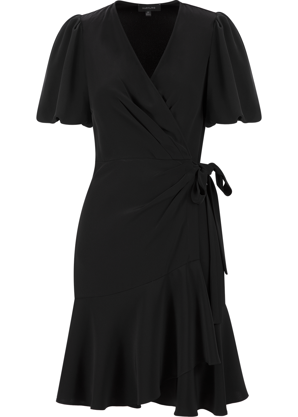 SALAZIA Black Acrylic Blend Short-Sleeve Dresses