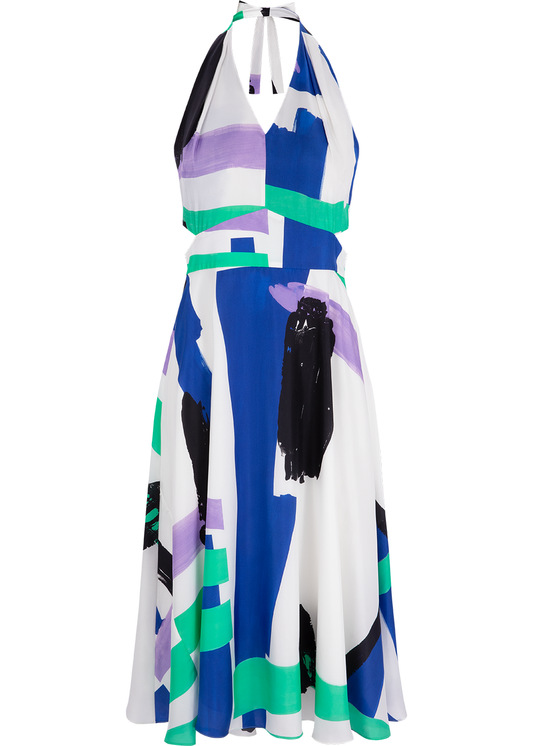 SALAZIA Colorful Art Graffiti Silk Dresses