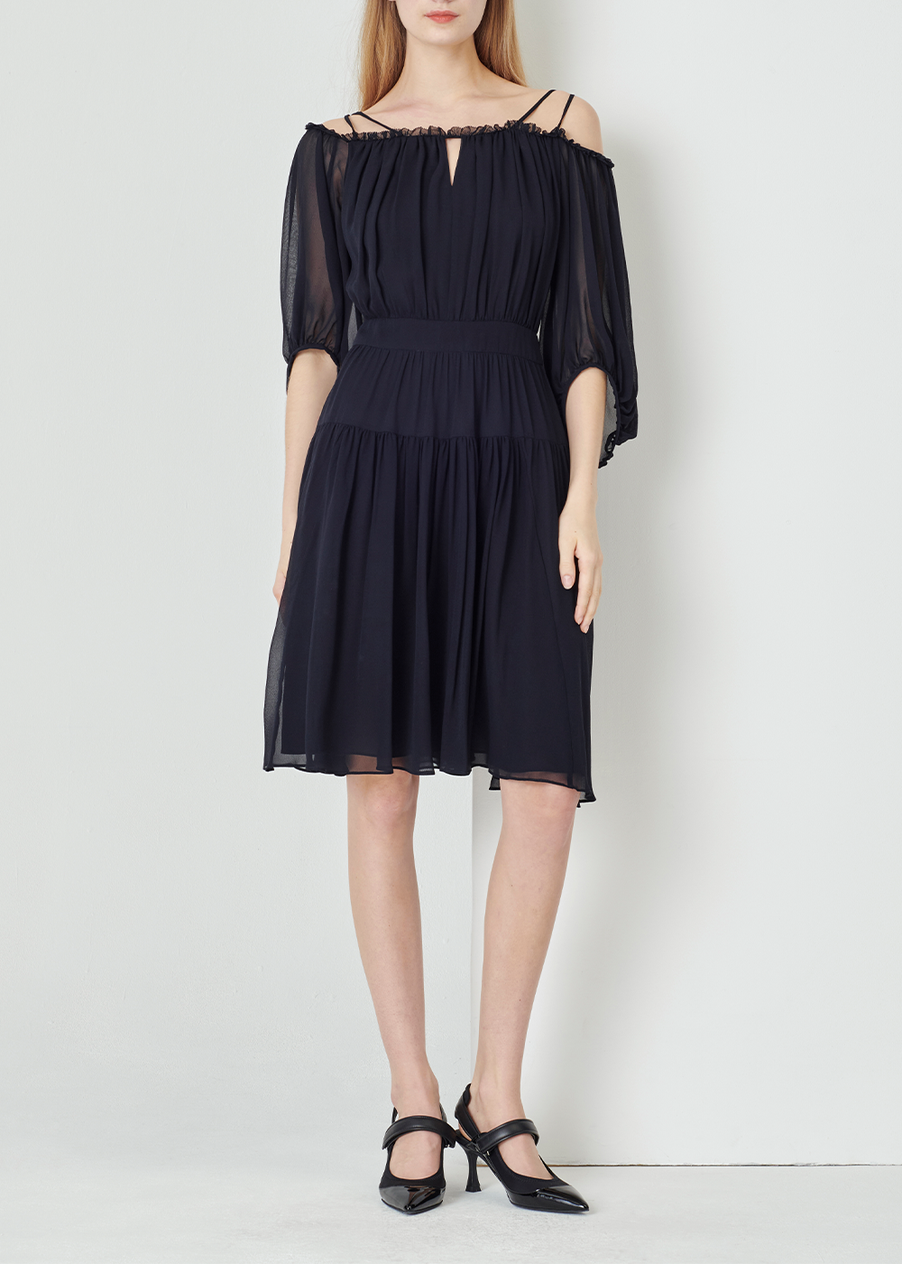 SALAZIA Deep Blue Polyester Fit-and-Flare Dresses