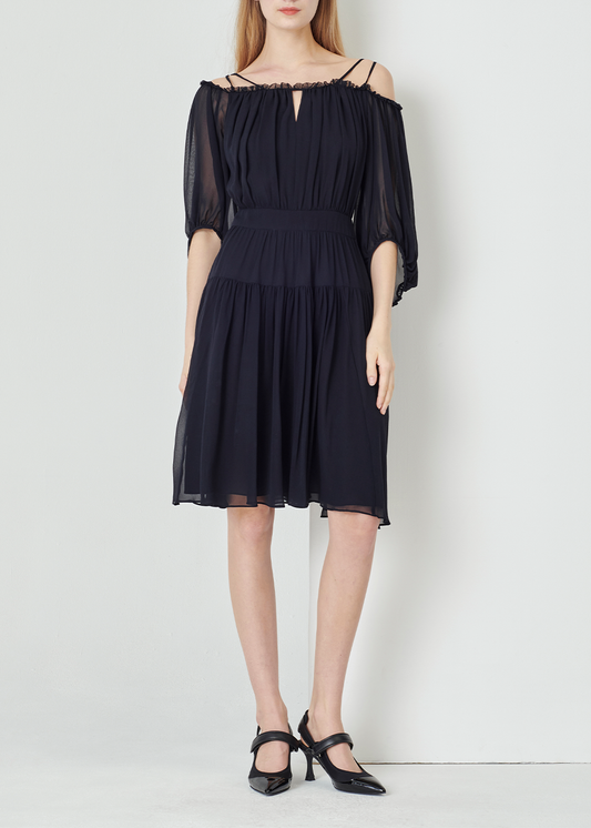 SALAZIA Deep Blue Polyester Fit-and-Flare Dresses