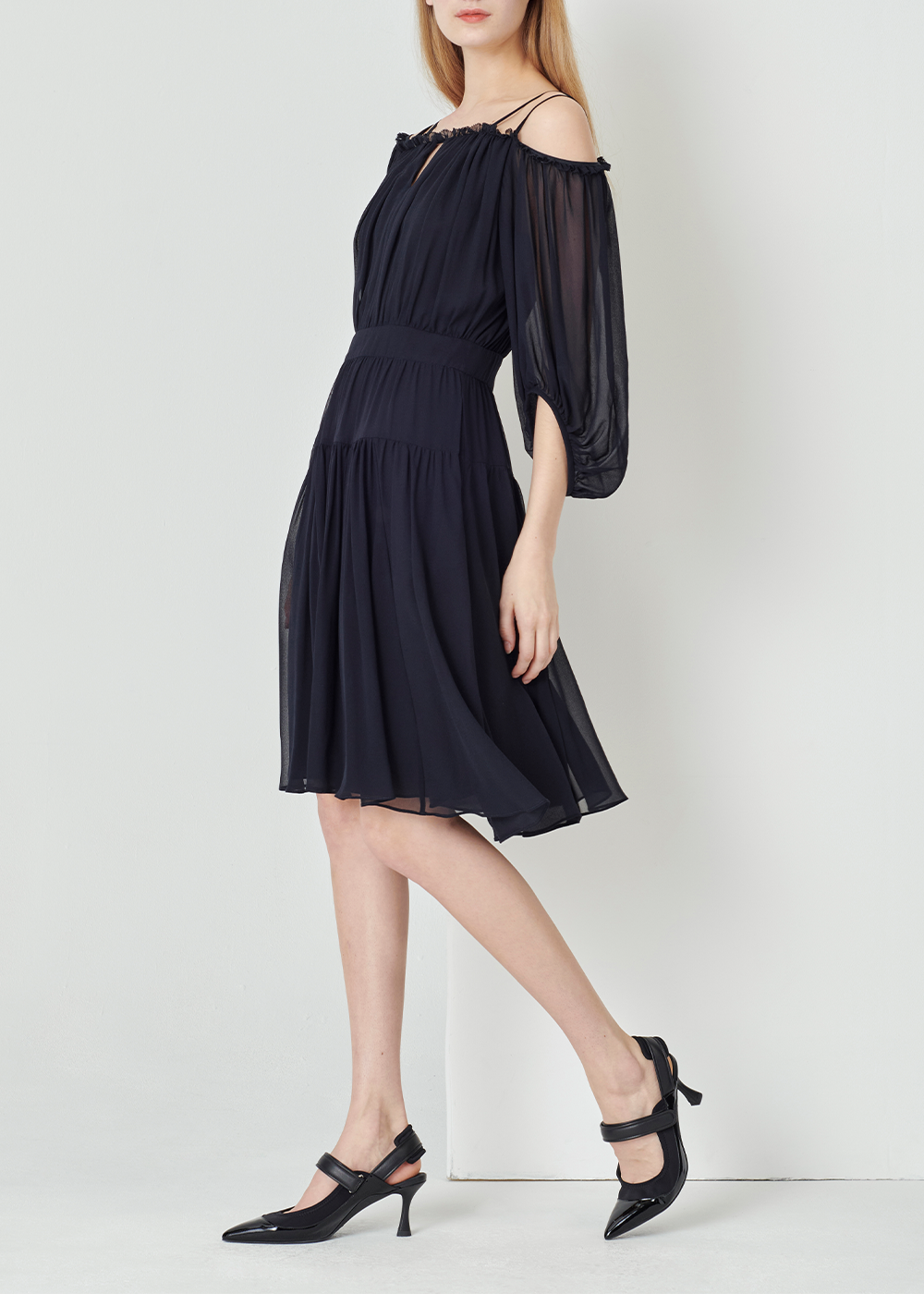 SALAZIA Deep Blue Polyester Fit-and-Flare Dresses
