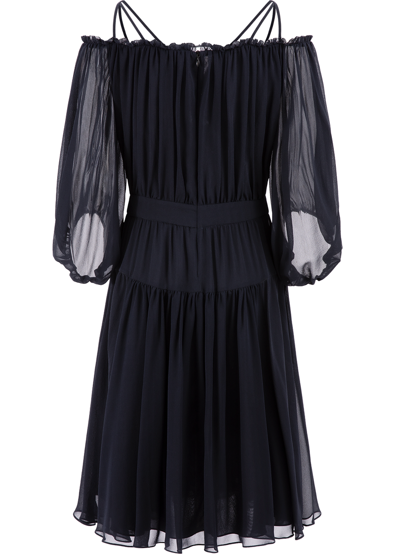 SALAZIA Deep Blue Polyester Fit-and-Flare Dresses