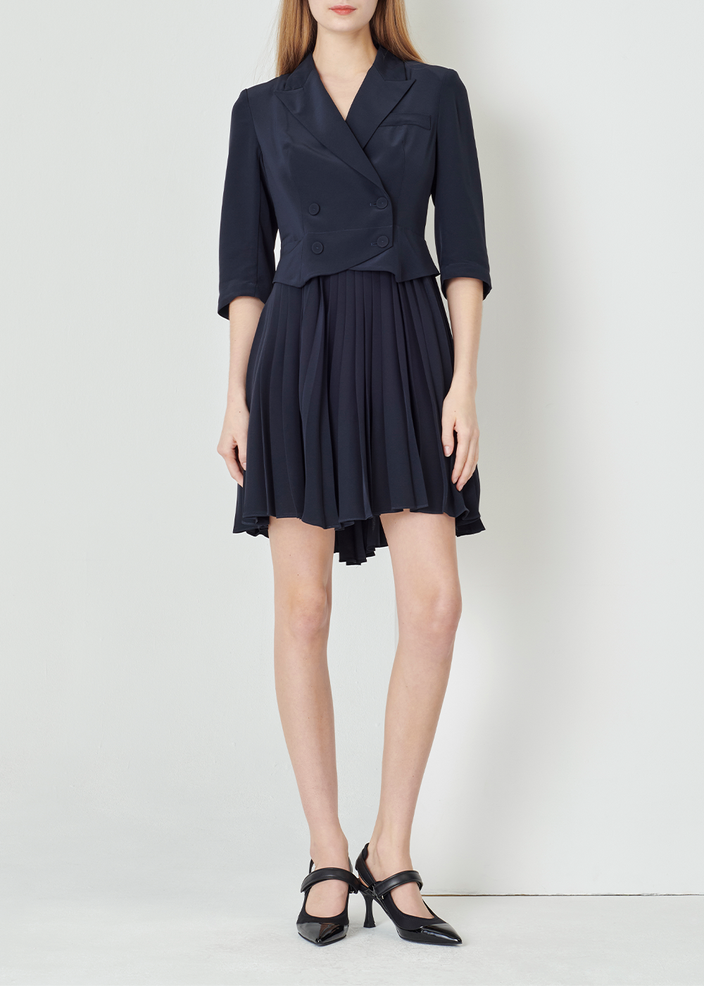 SALAZIA Deep Blue Acetate Blend Short-Sleeve Dresses