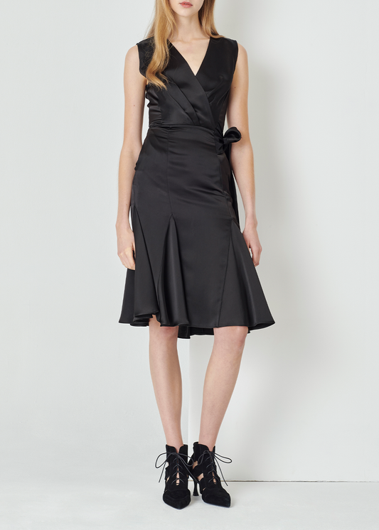 SALAZIA Black Acrylic Blend Short-Sleeve Dresses