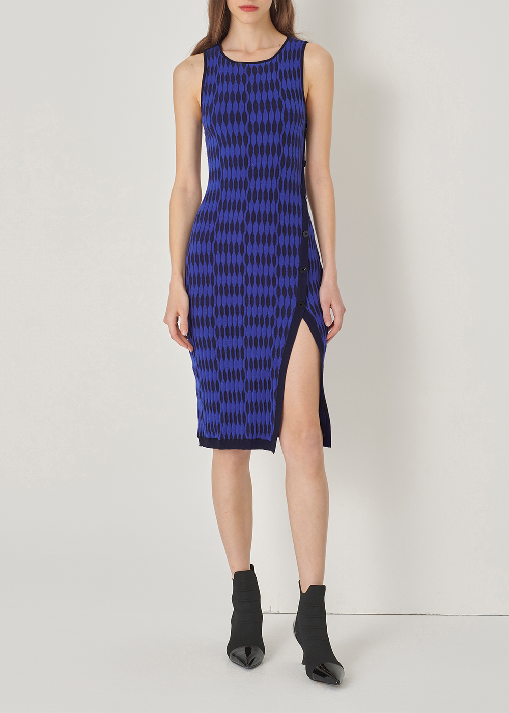 SALAZIA Blue Wave Grid Viscose Knit Dresses