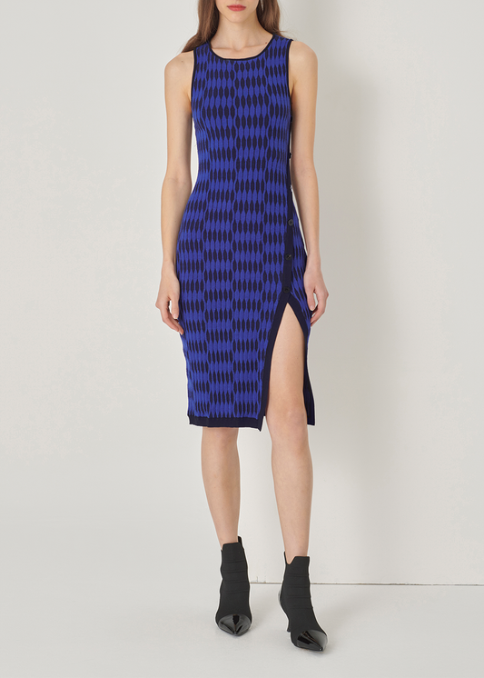 SALAZIA Blue Wave Grid Viscose Knit Dresses