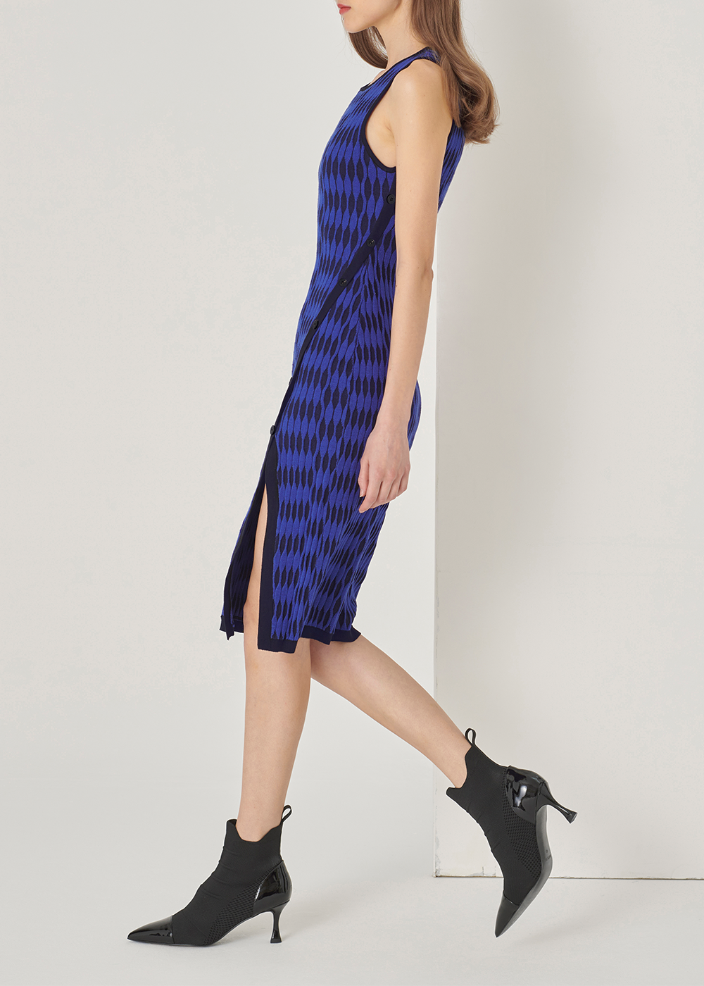 SALAZIA Blue Wave Grid Viscose Knit Dresses