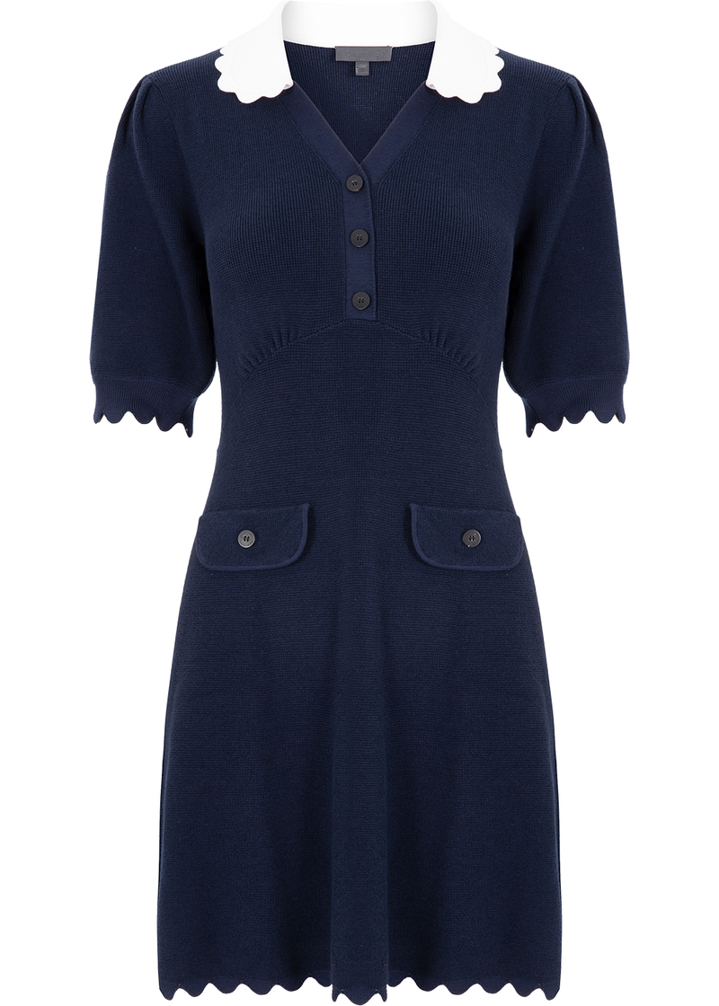 SALAZIA Blue-White Colorblock Viscose Blend Knit Dresses