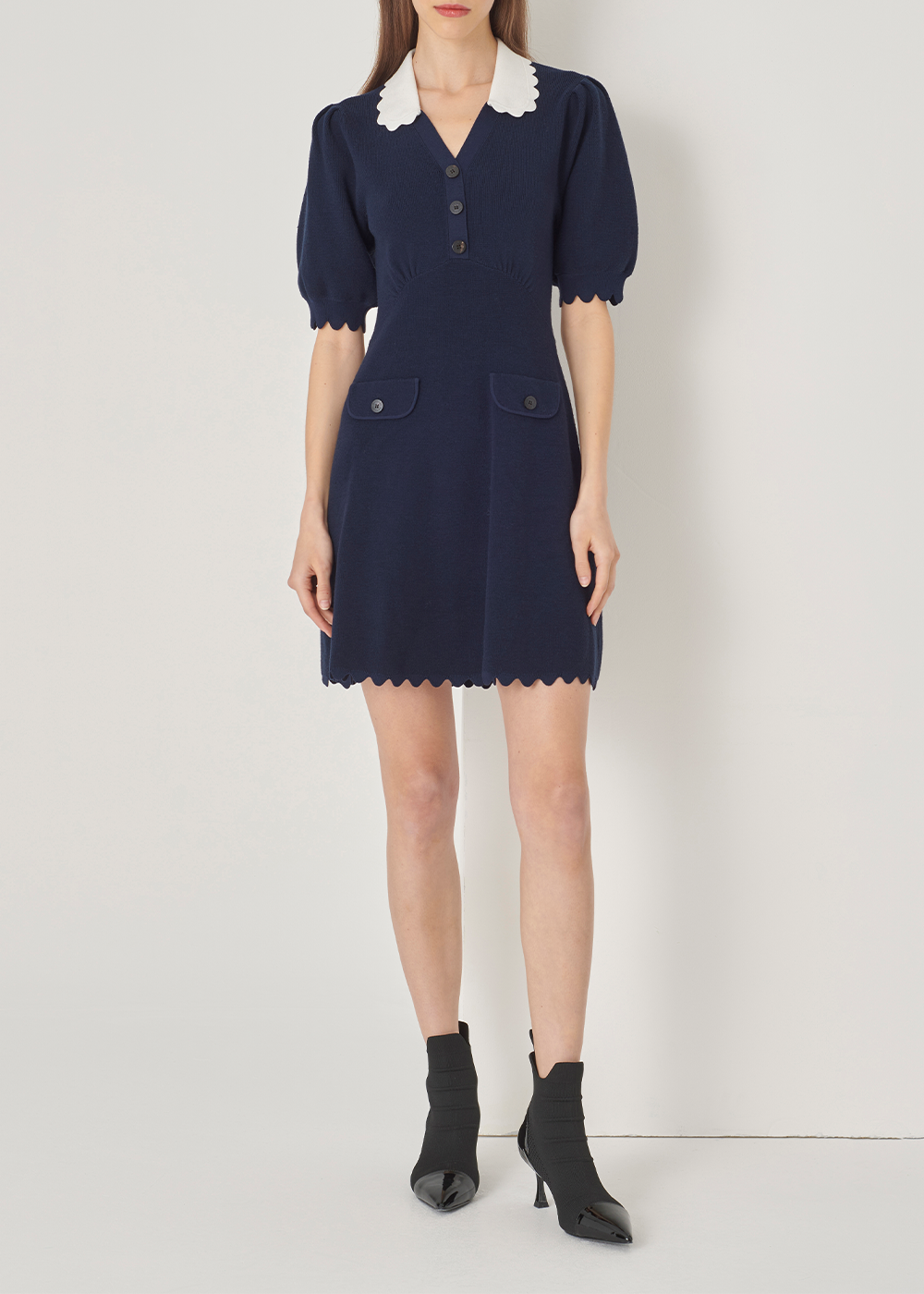 SALAZIA Blue-White Colorblock Viscose Blend Knit Dresses
