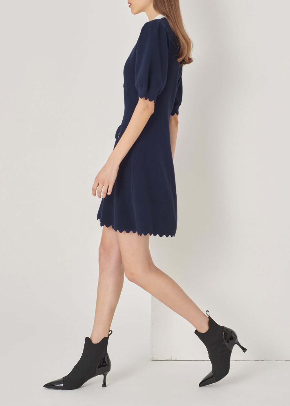 SALAZIA Blue-White Colorblock Viscose Blend Knit Dresses
