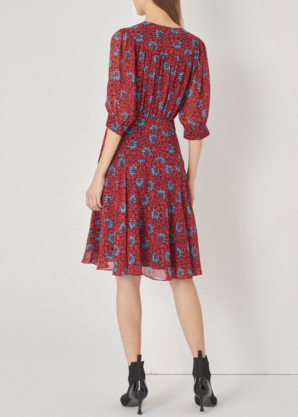 SALAZIA Red Flower Sea Midi Dresses