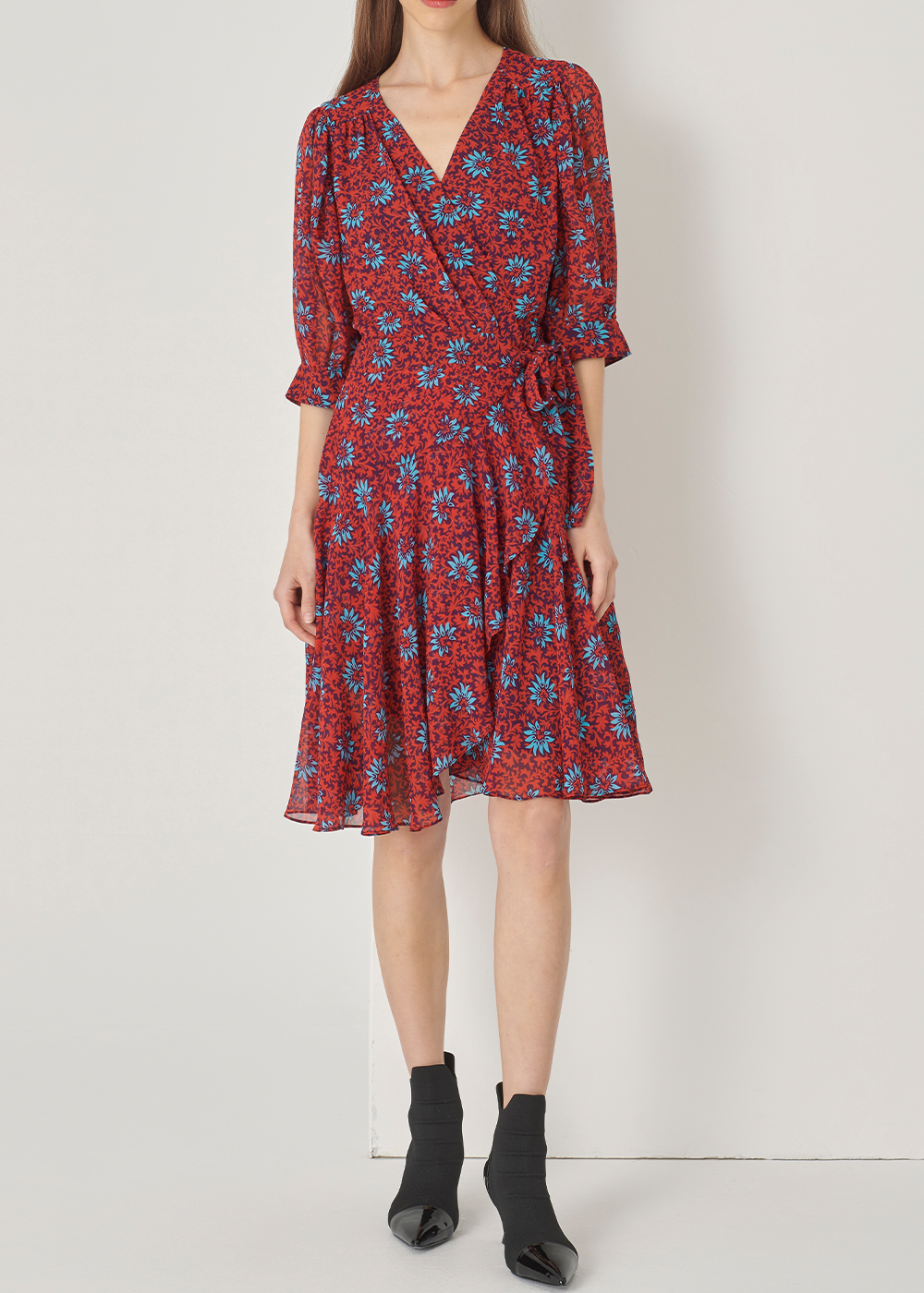 SALAZIA Red Flower Sea Midi Dresses