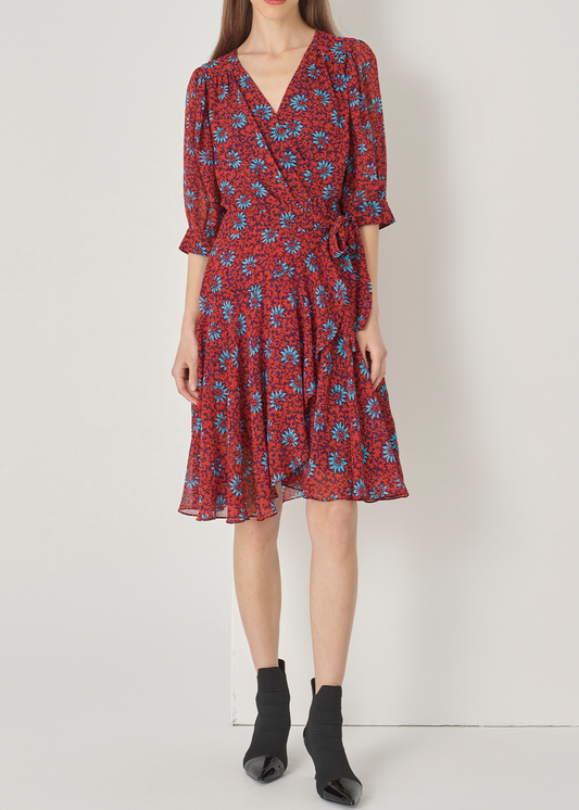 SALAZIA Red Flower Sea Midi Dresses