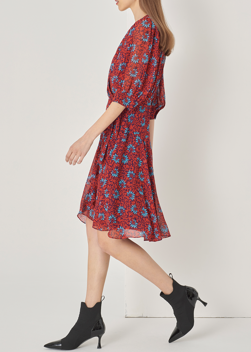 SALAZIA Red Flower Sea Midi Dresses