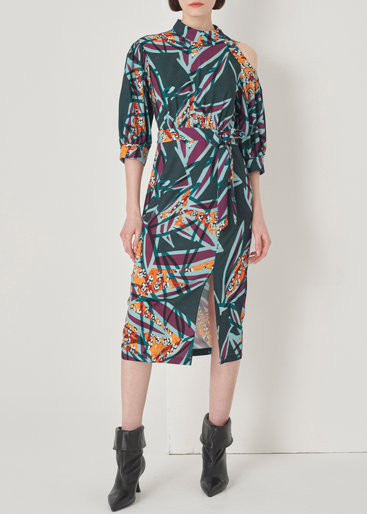 SALAZIA Green-Orange Autumn Tree Shadow Dresses