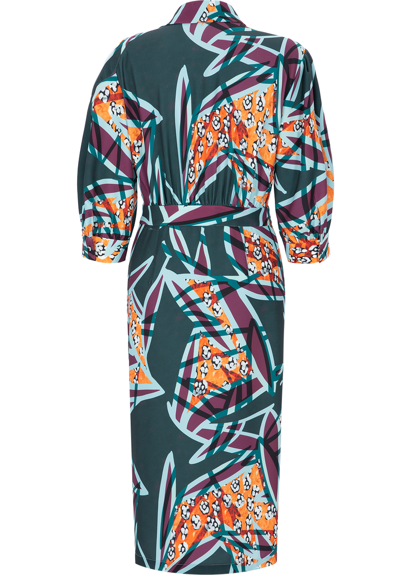 SALAZIA Green-Orange Autumn Tree Shadow Dresses