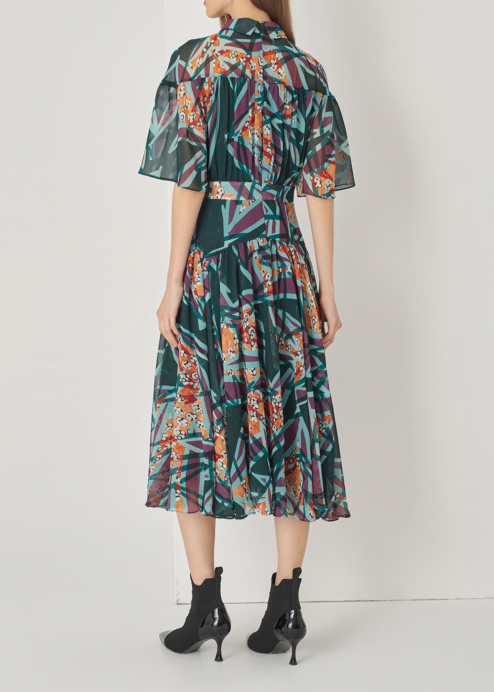 SALAZIA Green-Orange Autumn Tree Shadow Dresses