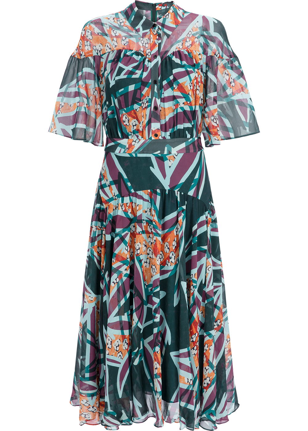 SALAZIA Green-Orange Autumn Tree Shadow Dresses