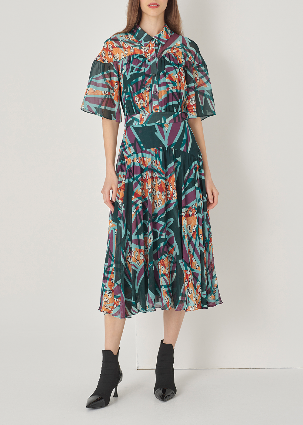 SALAZIA Green-Orange Autumn Tree Shadow Dresses