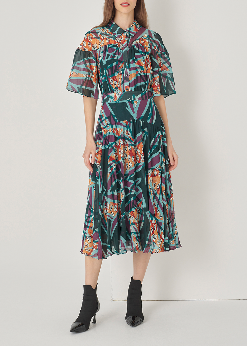 SALAZIA Green-Orange Autumn Tree Shadow Dresses