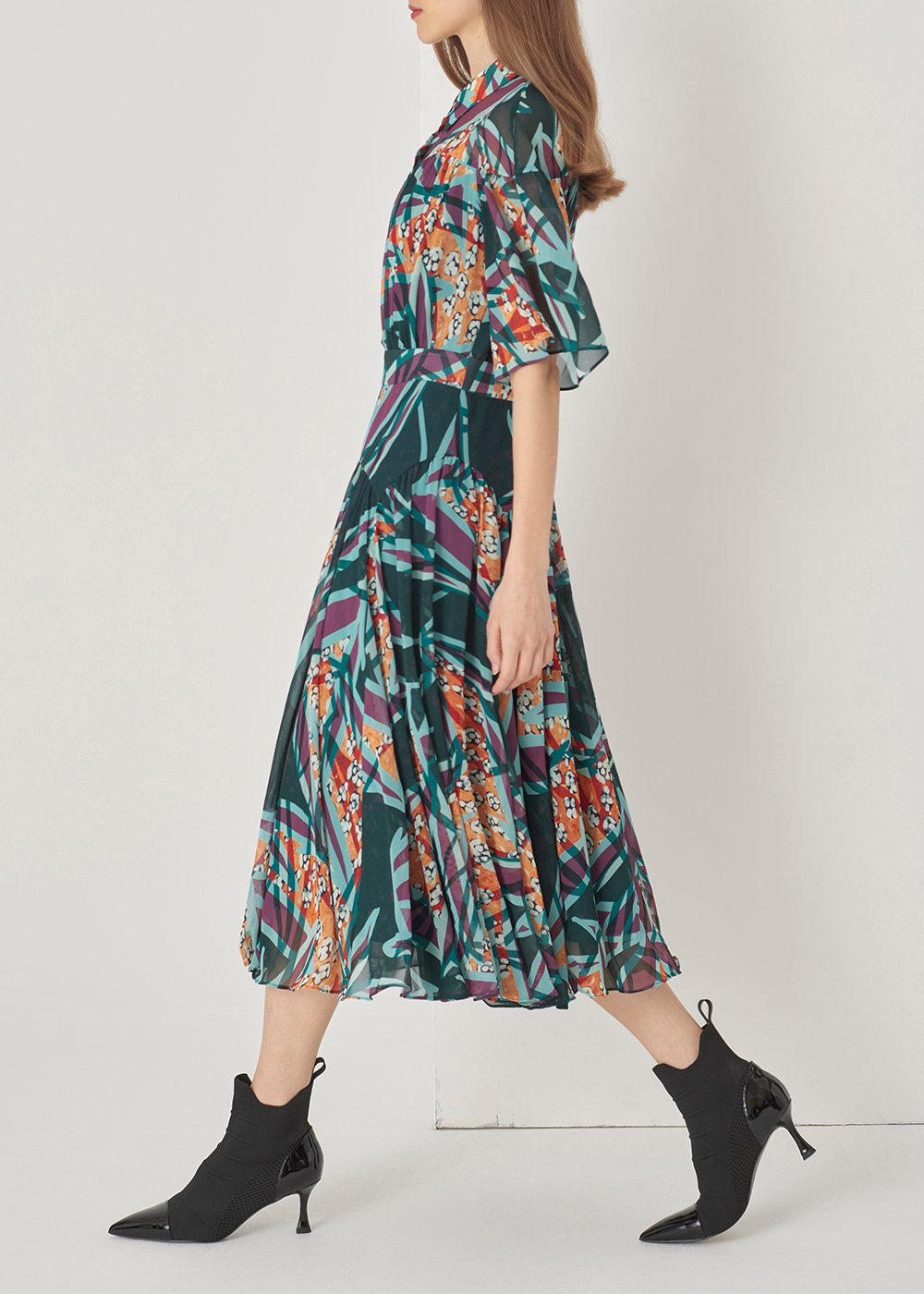 SALAZIA Green-Orange Autumn Tree Shadow Dresses