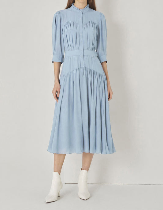 SALAZIA Sheer Layered Pleated Shirt Dresses
