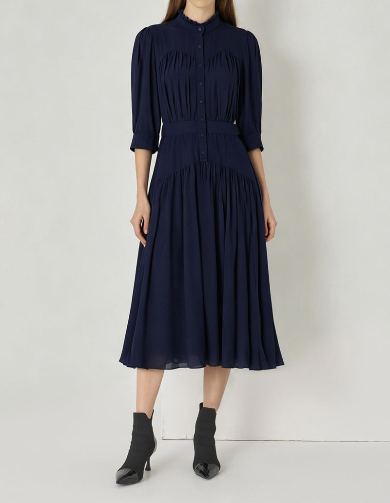SALAZIA Sheer Layered Pleated Shirt Dresses