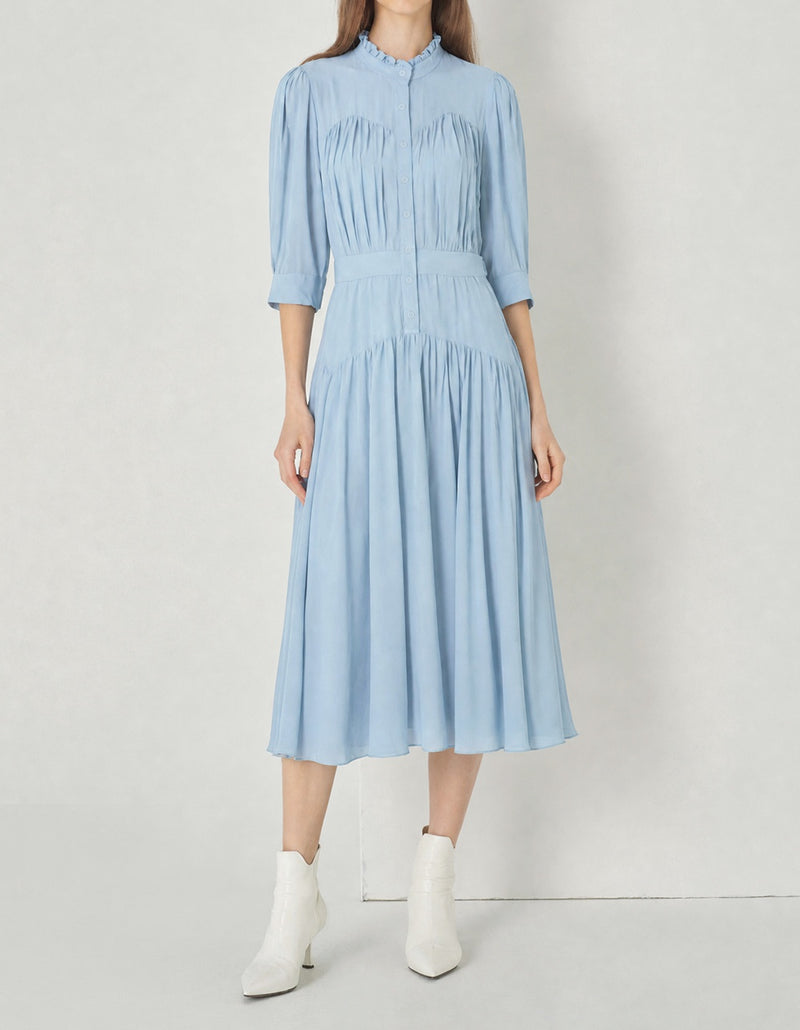 SALAZIA Sheer Layered Pleated Shirt Dresses