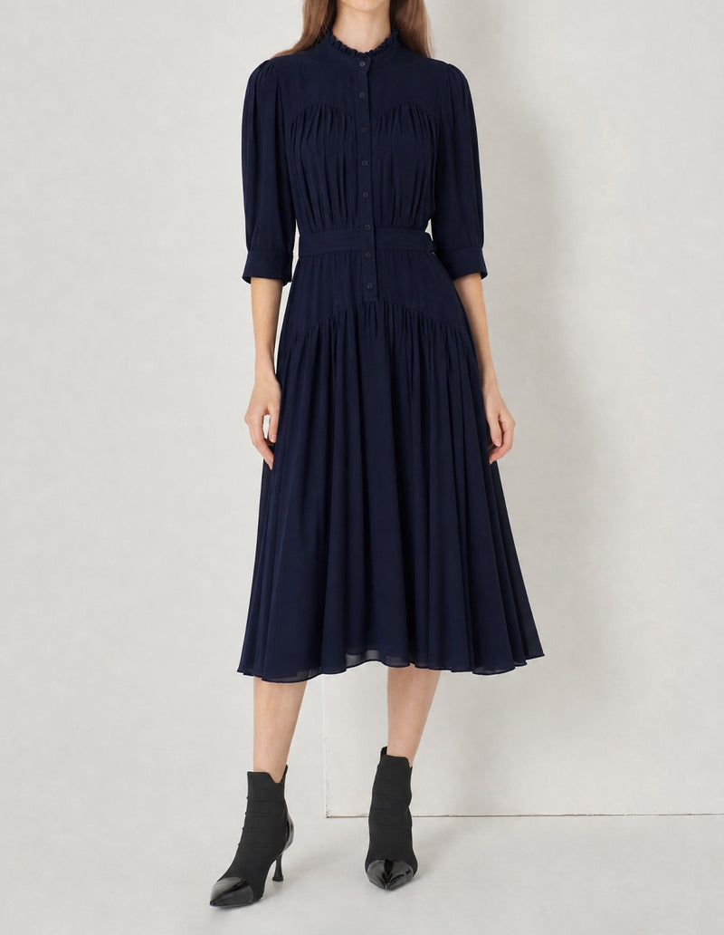 SALAZIA Sheer Layered Pleated Shirt Dresses