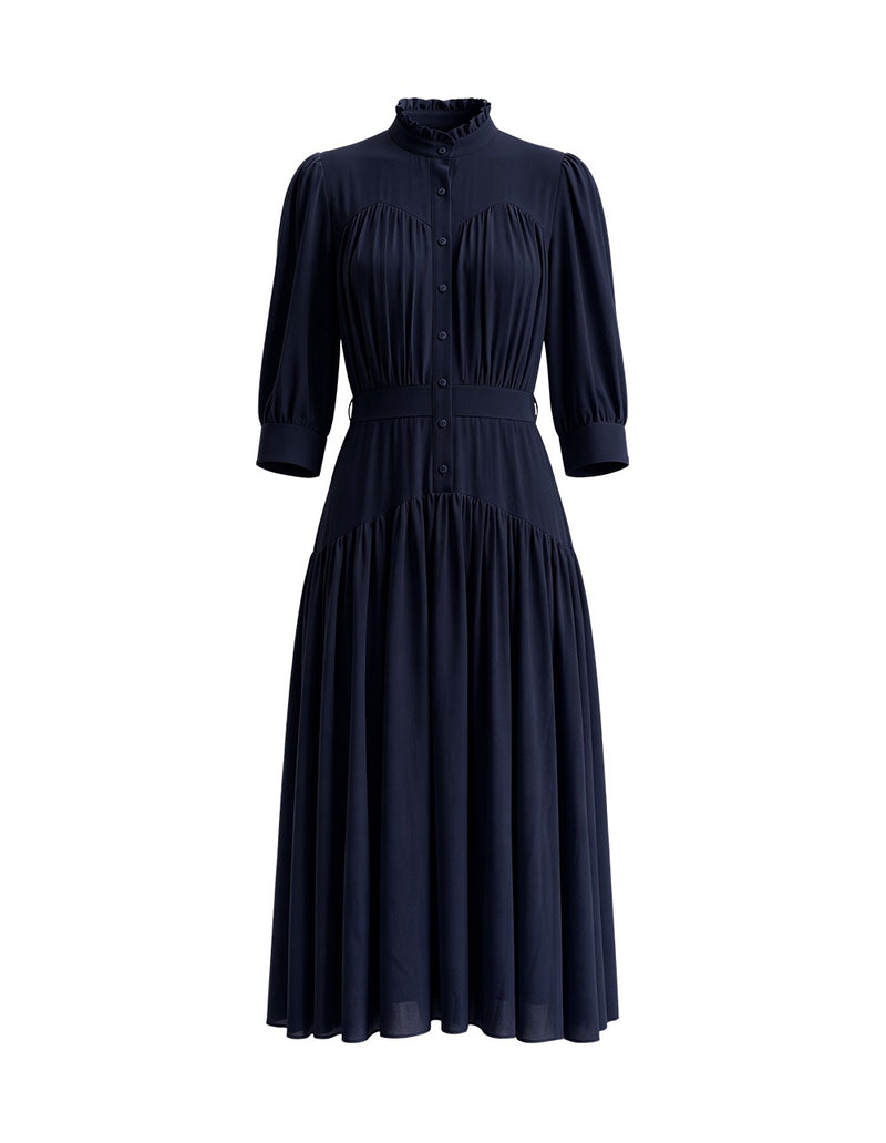 SALAZIA Sheer Layered Pleated Shirt Dresses