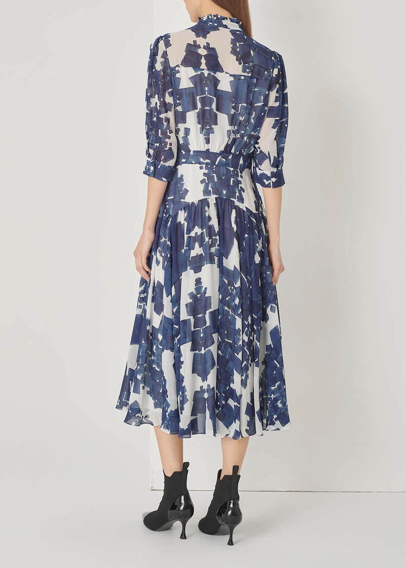 SALAZIA Blue-White Sandstone Long-Sleeve Dresses