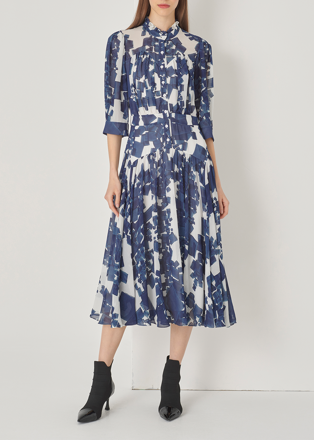 SALAZIA Blue-White Sandstone Long-Sleeve Dresses