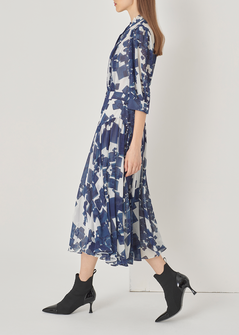 SALAZIA Blue-White Sandstone Long-Sleeve Dresses