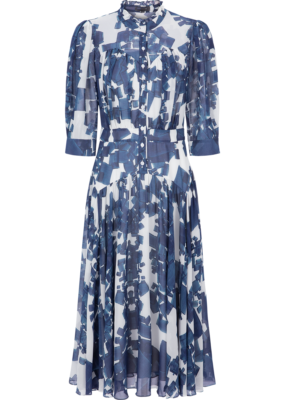 SALAZIA Blue-White Sandstone Long-Sleeve Dresses