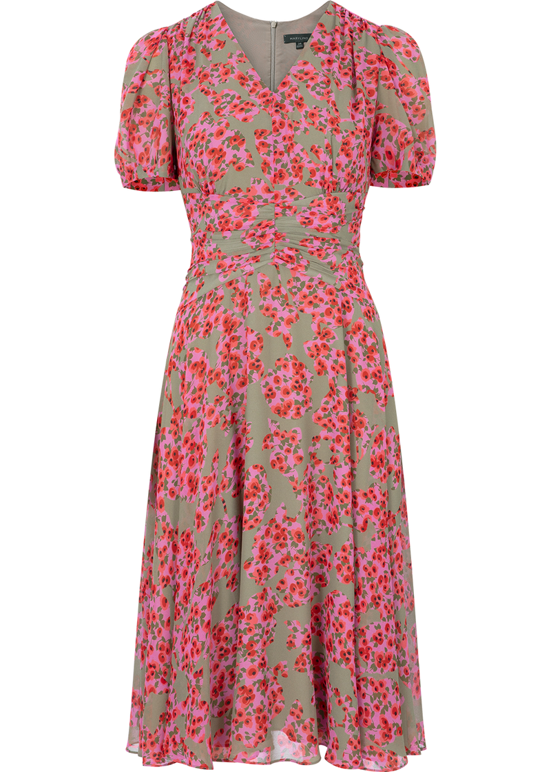 SALAZIA Red-Grey Secret Garden Short-Sleeve Dresses
