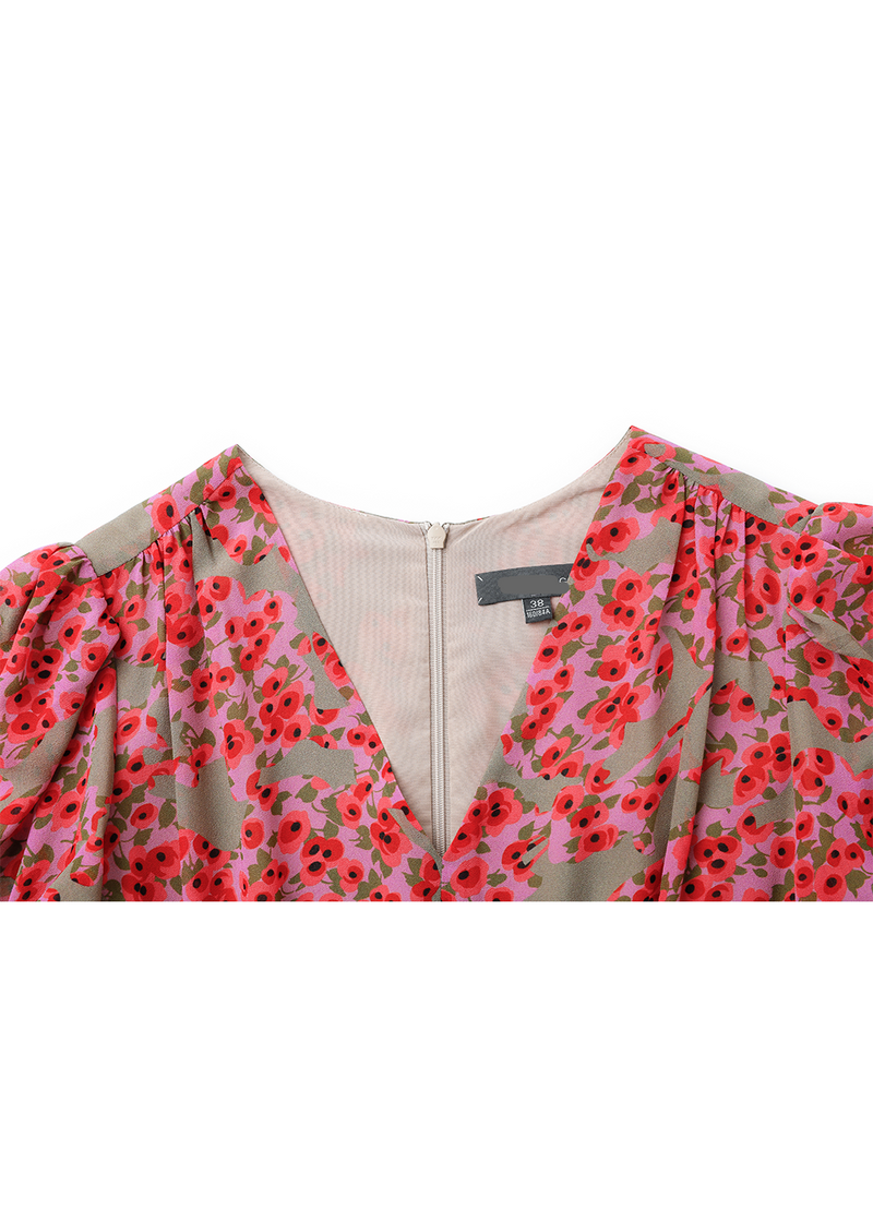 SALAZIA Red-Grey Secret Garden Short-Sleeve Dresses