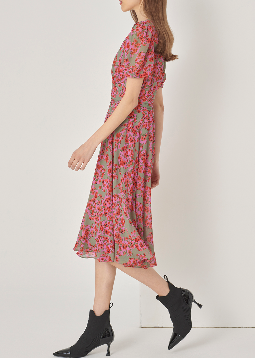 SALAZIA Red-Grey Secret Garden Short-Sleeve Dresses