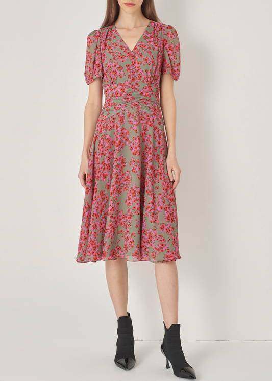 SALAZIA Red-Grey Secret Garden Short-Sleeve Dresses