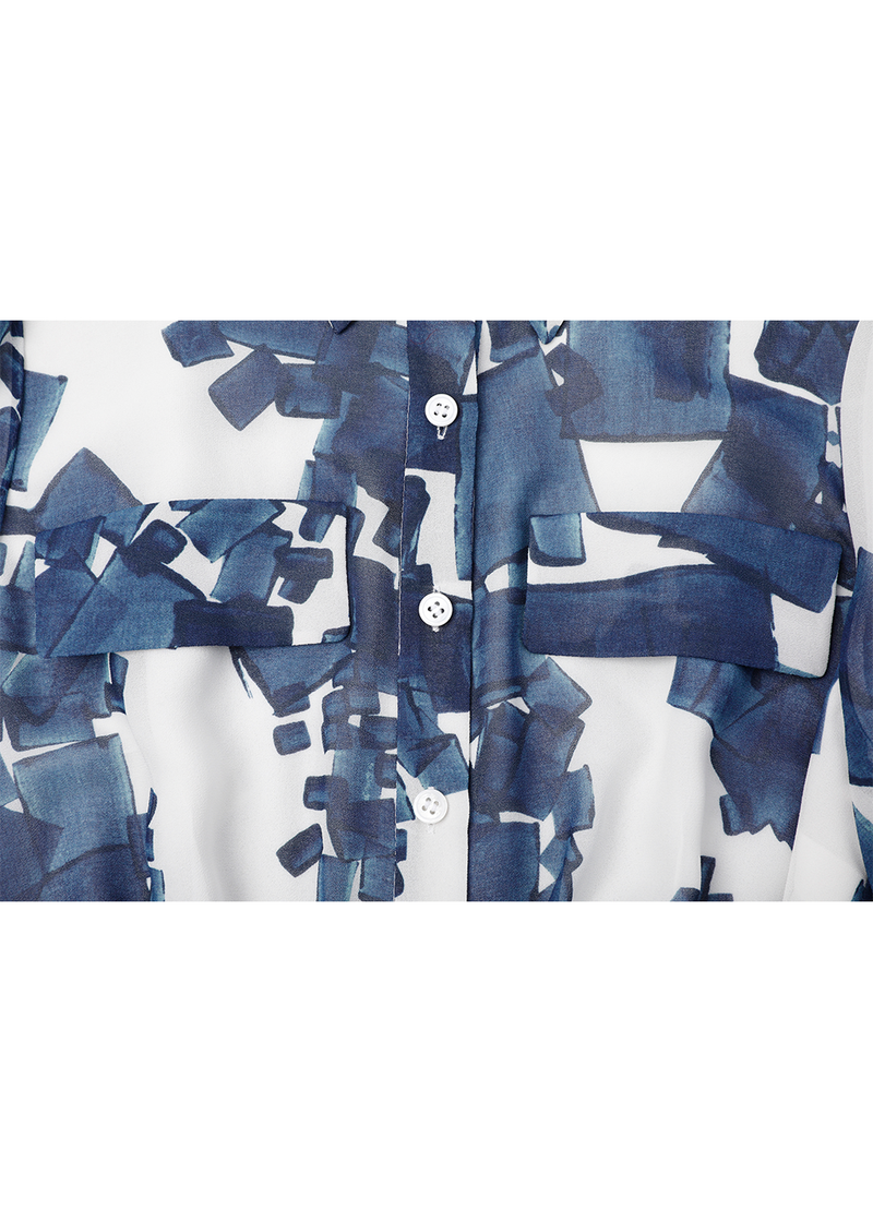 SALAZIA Blue-White Gravel Print Maxi Dresses