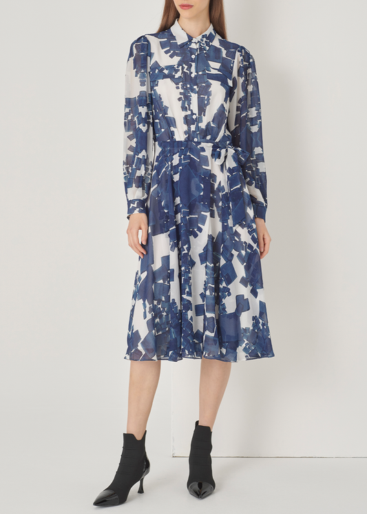 SALAZIA Blue-White Gravel Print Maxi Dresses