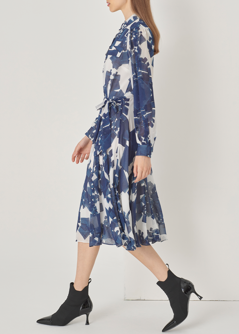 SALAZIA Blue-White Gravel Print Maxi Dresses