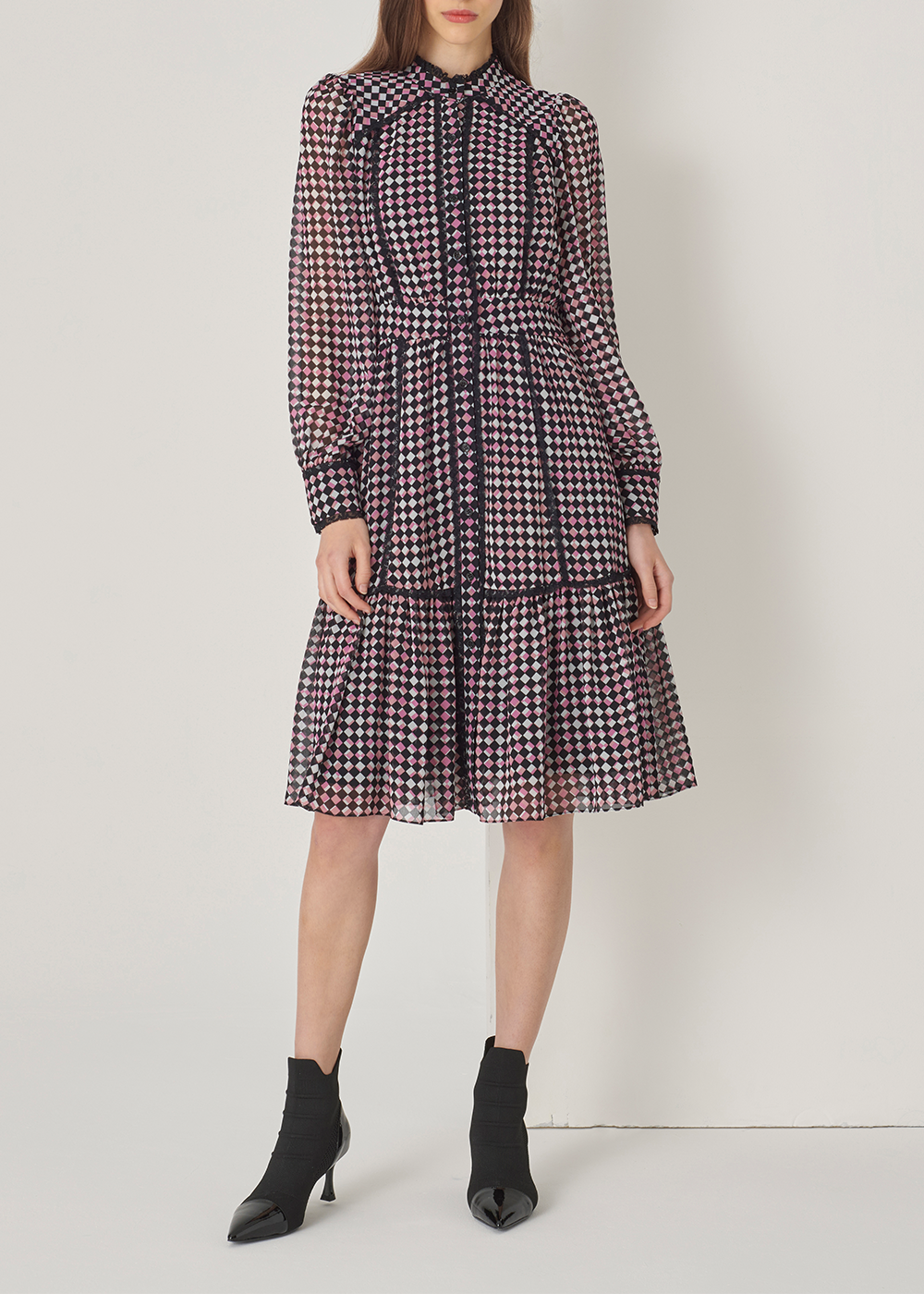 SALAZIA Berry Check Long-Sleeve Dresses