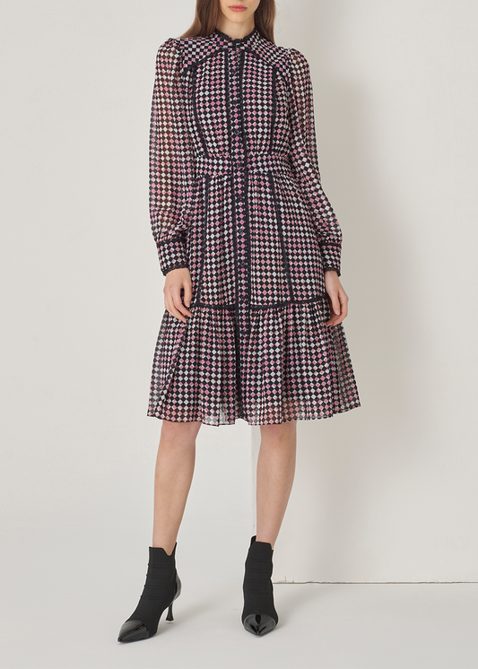 SALAZIA Berry Check Long-Sleeve Dresses