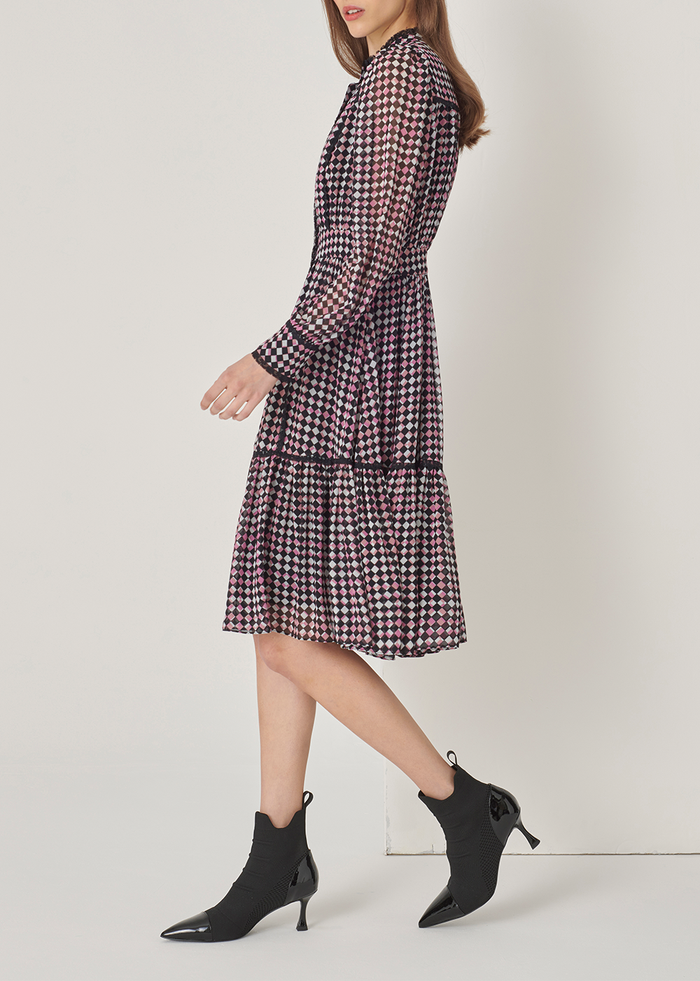 SALAZIA Berry Check Long-Sleeve Dresses